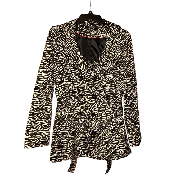 Sandro Studio Zebra‎ Print Trench Coat Jacket Women’s Medium Black White Belted - Picture 1 of 9